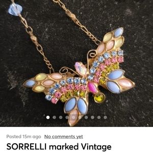 SORRELLI designer marked Vintage Butterfly swarovski crystal pendant necklace.
